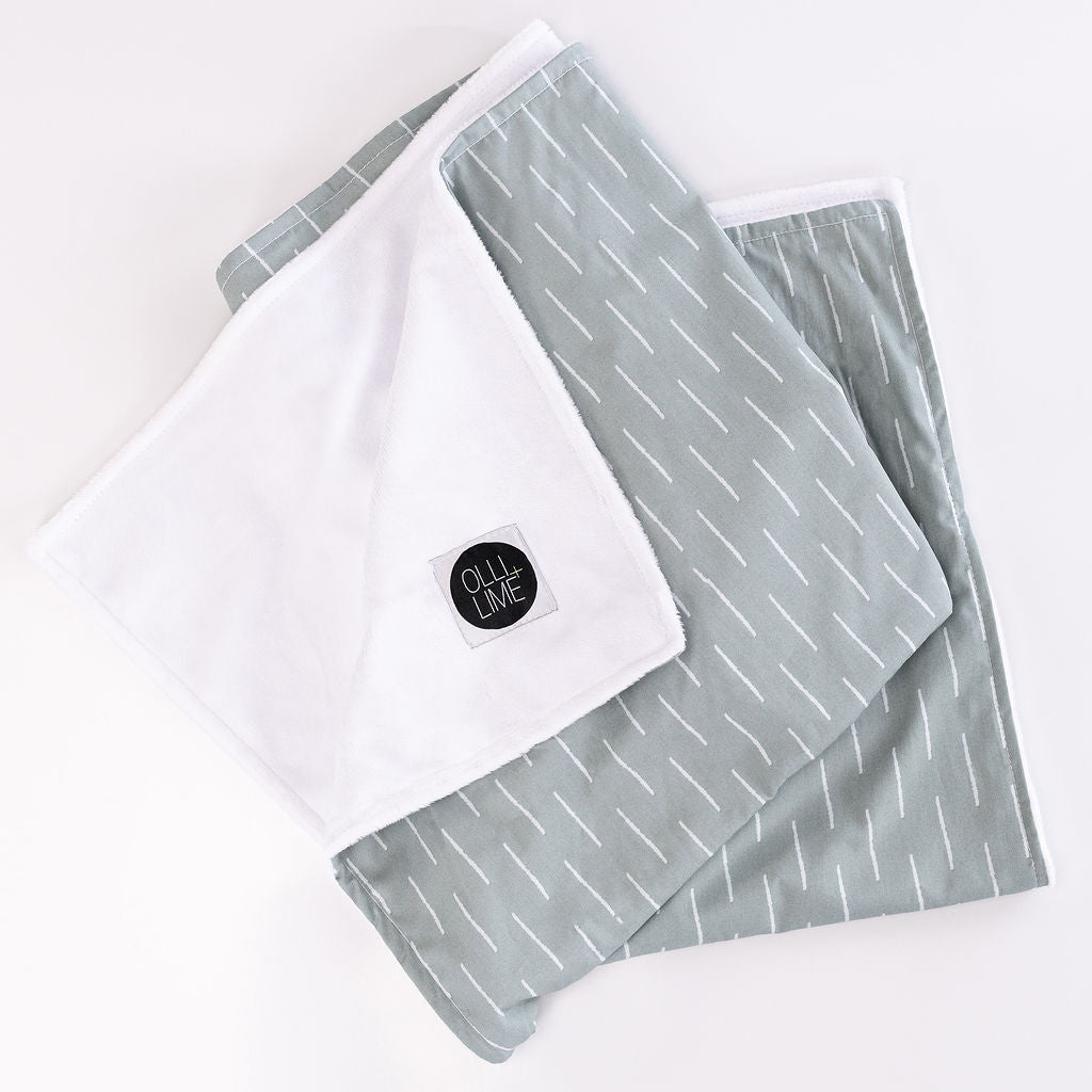 Baby Fingers in Chalk - Blue Baby Blanket - White Dashes on Slate - Olli+Lime